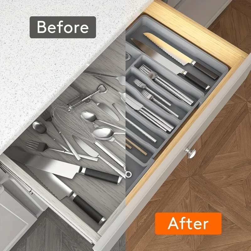 Silverware Drawer Organizer, Adjustable Expandable Utensil Tray, Plastic Cutlery Storage for Flatware, Knives, Spoons, Gadgets 5