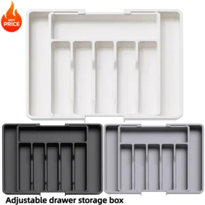 Silverware Drawer Organizer, Adjustable Expandable Utensil Tray, Plastic Cutlery Storage for Flatware, Knives, Spoons, Gadgets 1
