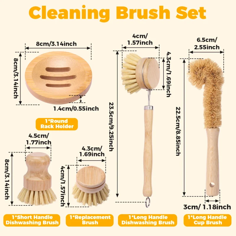 Bamboo Dish Brush Set 5 Pack 6